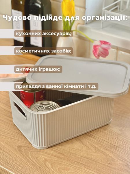Органайзер з кришкою ребристий.  Світло сірий малий розмір ( 6 л )  0000116 фото