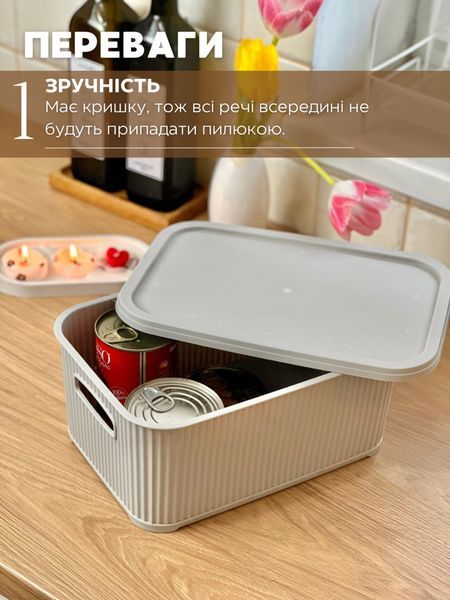 Органайзер з кришкою ребристий.  Світло сірий малий розмір ( 6 л )  0000116 фото