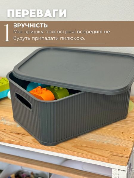 Органайзер з кришкою ребристий.  Графіт малий розмір ( 6 л )  0000112 фото