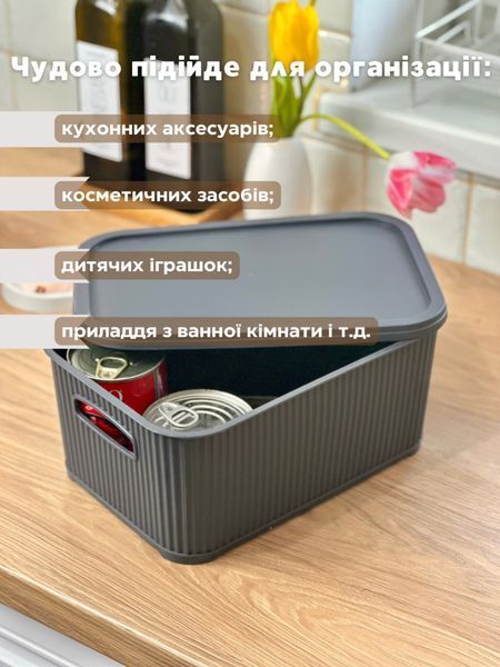 Органайзер з кришкою ребристий.  Графіт малий розмір ( 6 л )  0000112 фото